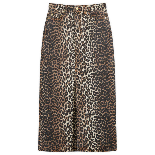 Print Denim Maxi Slit Skirt