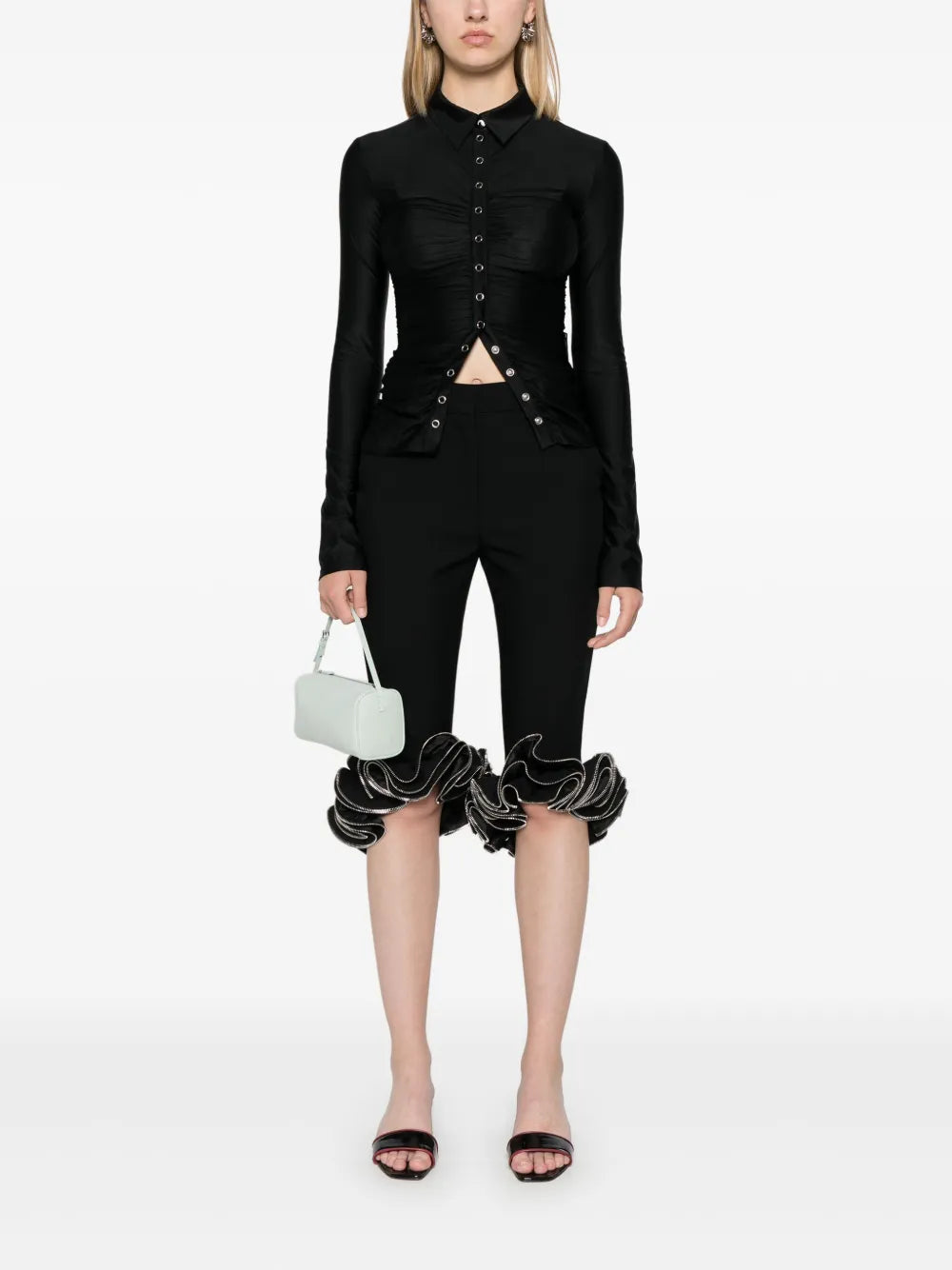 Zip-Detail Ruffled Trousers