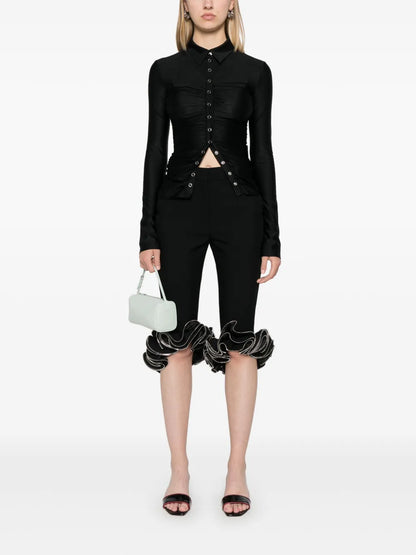 Zip-Detail Ruffled Trousers