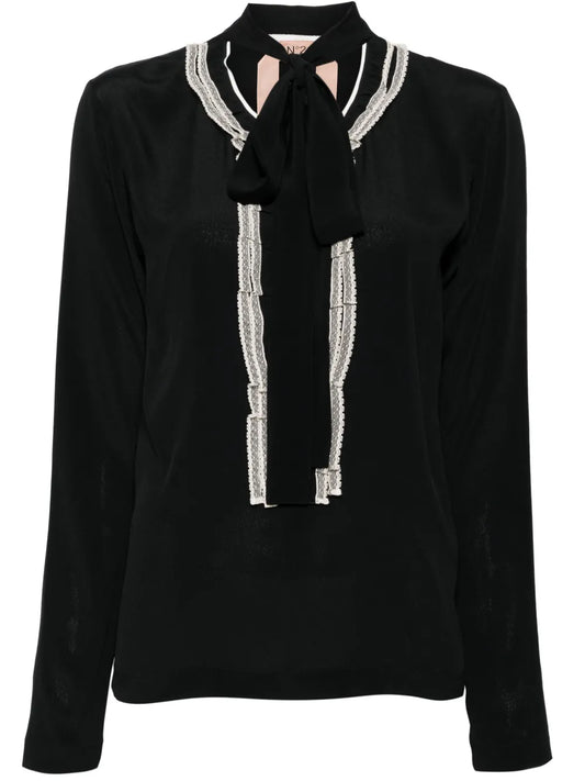 Pussy-Bow Twill Blouse
