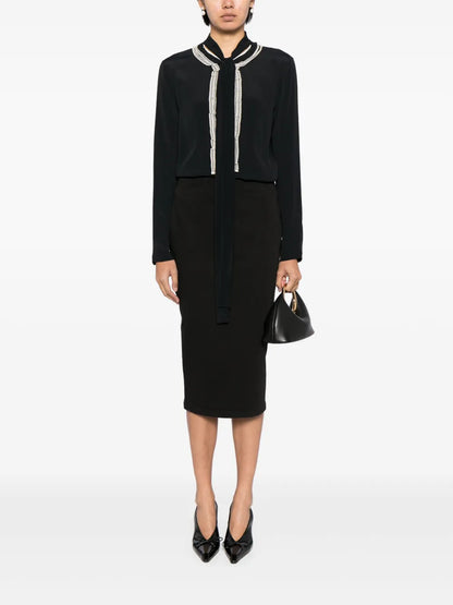 Pussy-Bow Twill Blouse