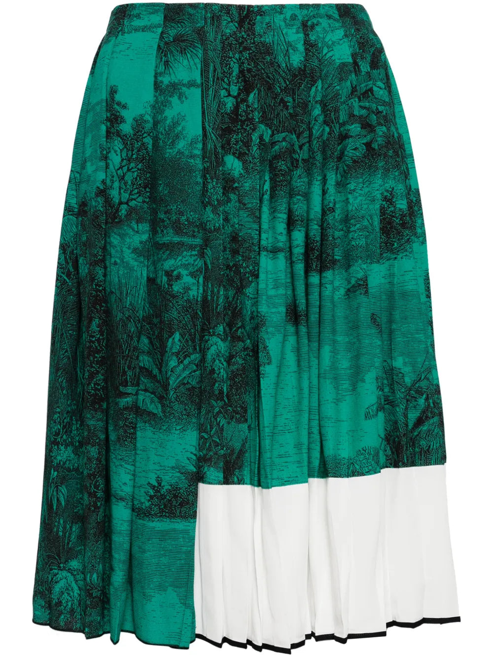 Landscape-Print Pleated Skirt