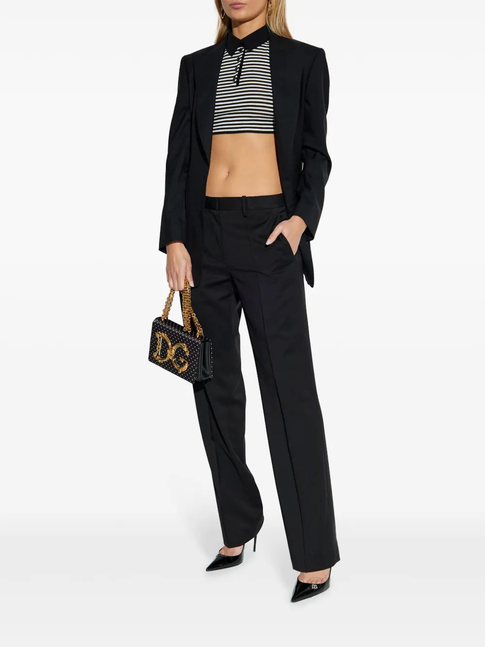 Striped Cropped Polo Shirt