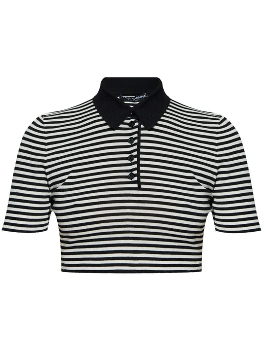 Striped Cropped Polo Shirt