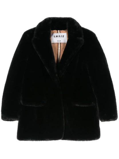 Notched-Lapels Faux-Fur Jacket