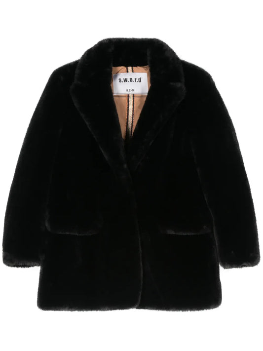 Notched-Lapels Faux-Fur Jacket