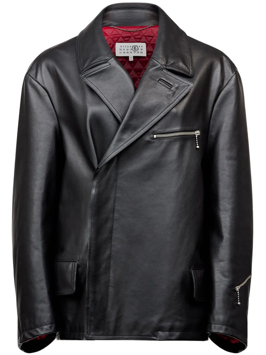 Zip-Detailing Leather Jacket