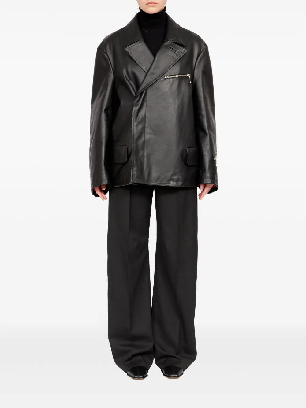 Zip-Detailing Leather Jacket