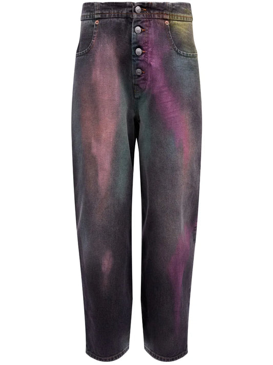 Bleached-Effect Straight-Leg Jeans