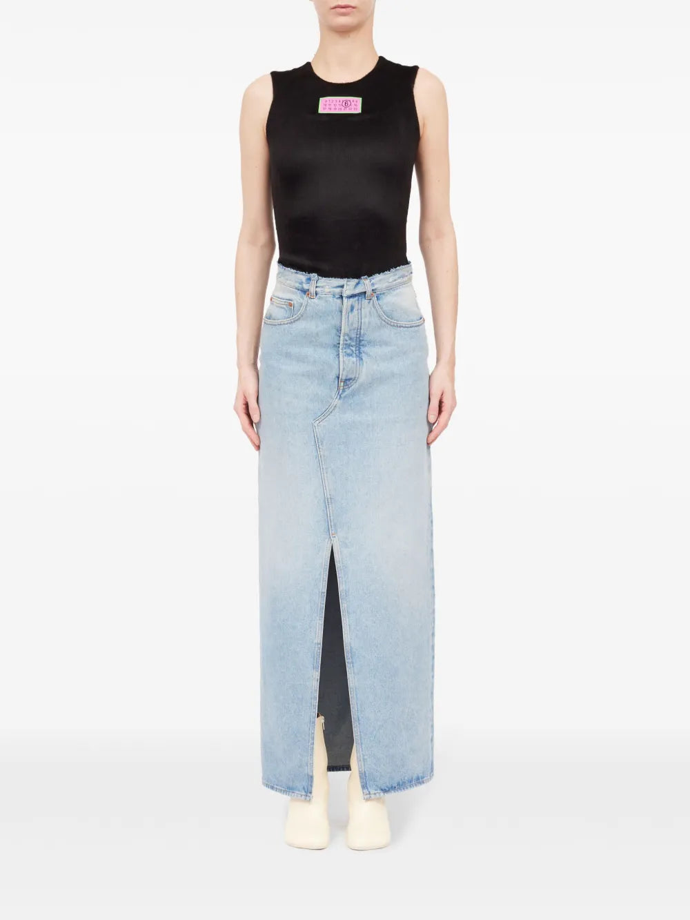 Slit Denim Maxi-Skirt