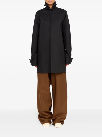 Frayed-Hem High-Neck Shirt