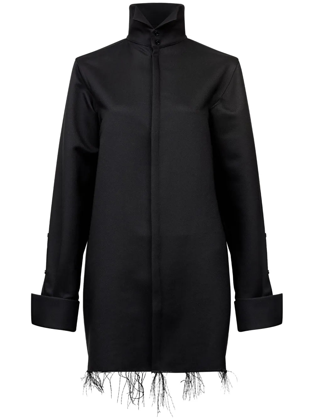 Frayed-Hem High-Neck Shirt