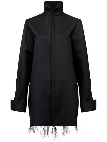 Frayed-Hem High-Neck Shirt