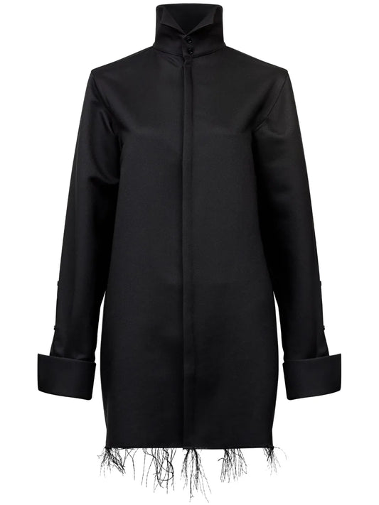 Frayed-Hem High-Neck Shirt