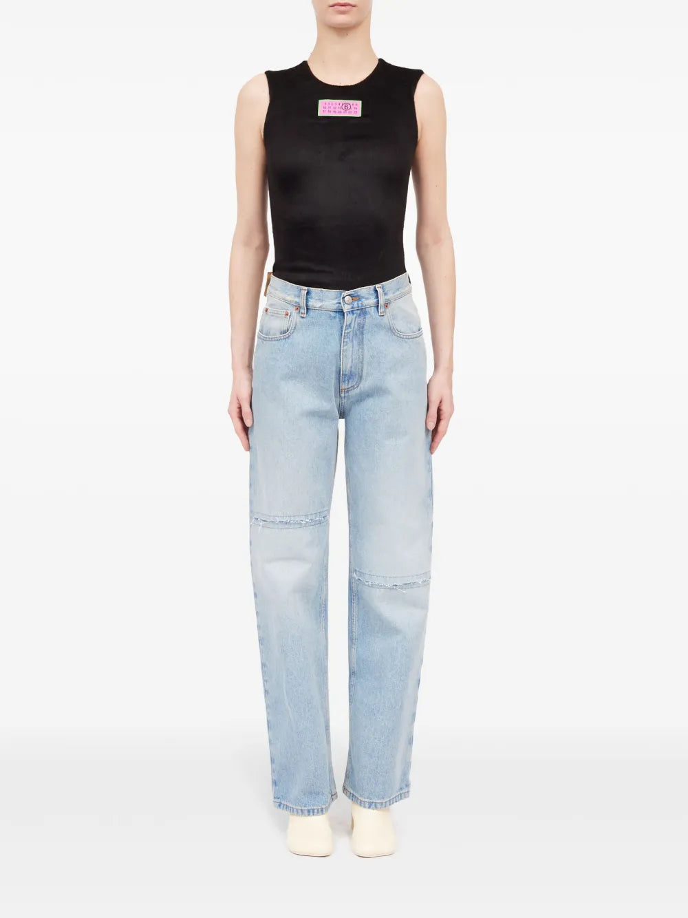 Distressed-Effect Straight-Leg Jeans