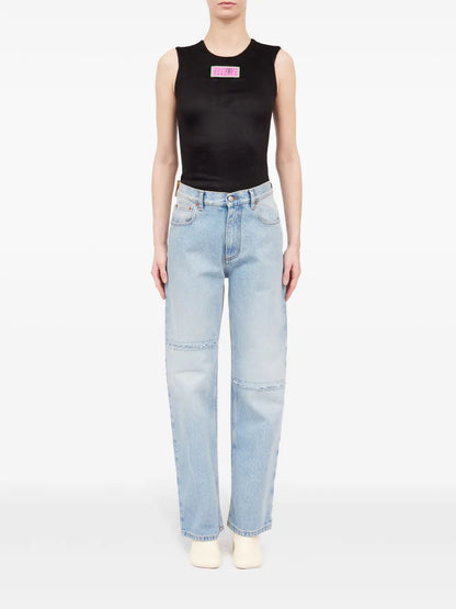 Distressed-Effect Straight-Leg Jeans