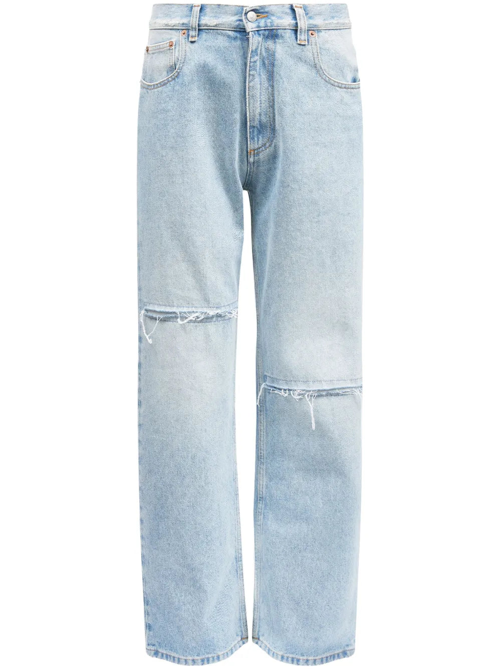 Distressed-Effect Straight-Leg Jeans