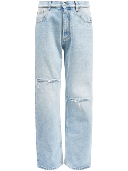 Distressed-Effect Straight-Leg Jeans