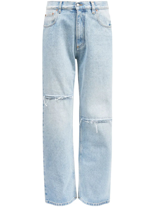 Distressed-Effect Straight-Leg Jeans