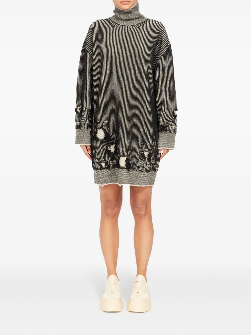 Distressed Rib-Knit Jumper Dress