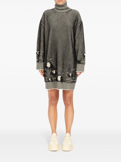 Distressed Rib-Knit Jumper Dress