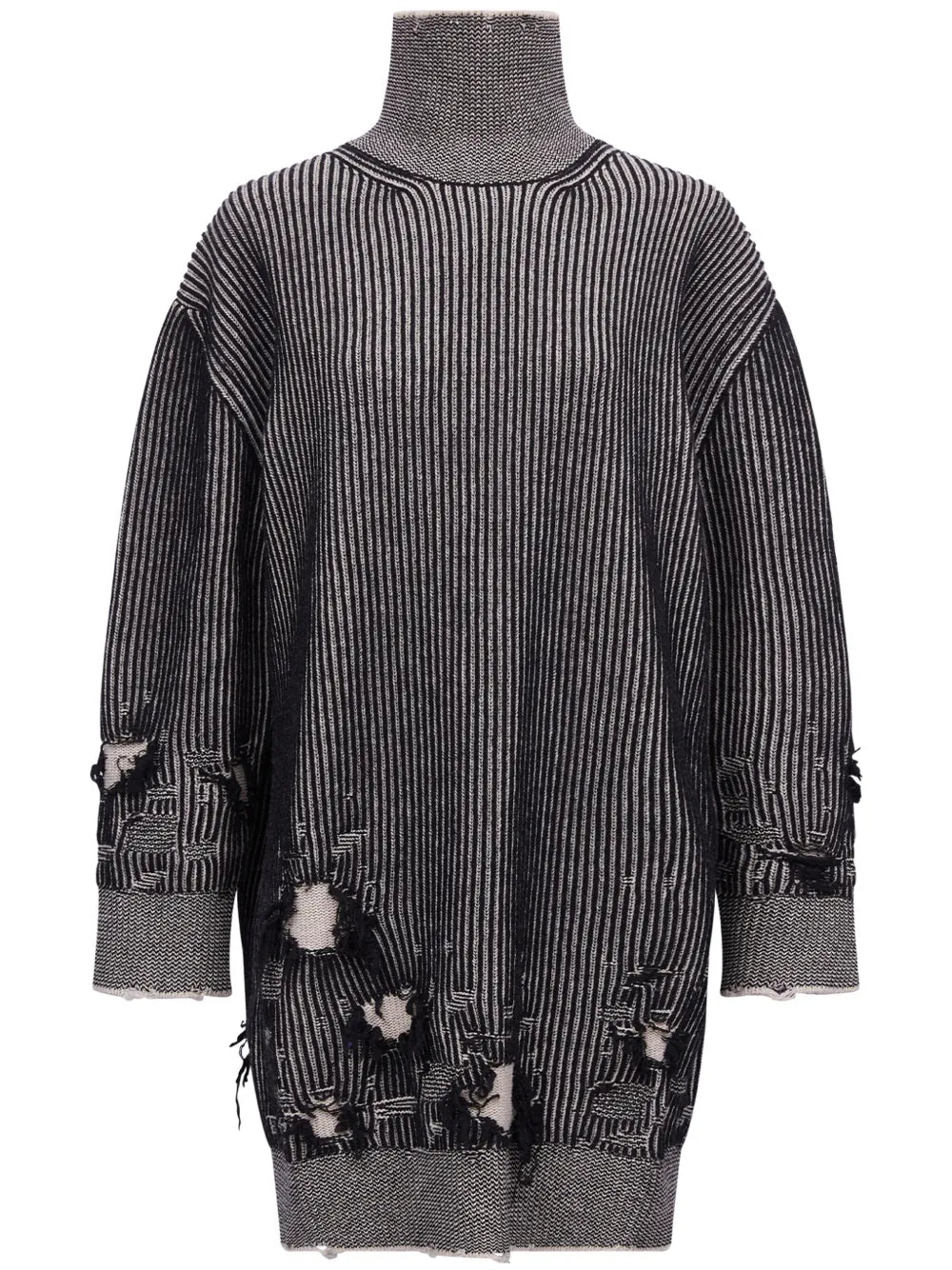 Distressed Rib-Knit Jumper Dress
