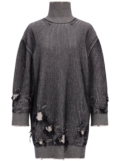 Distressed Rib-Knit Jumper Dress