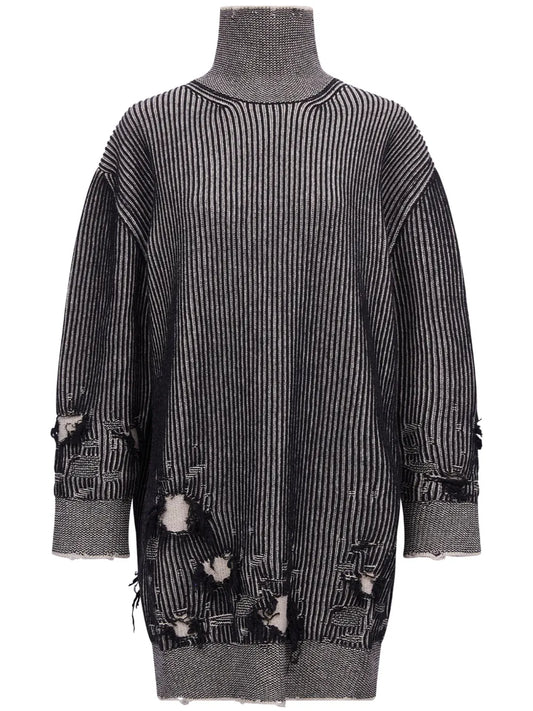 Distressed Rib-Knit Jumper Dress