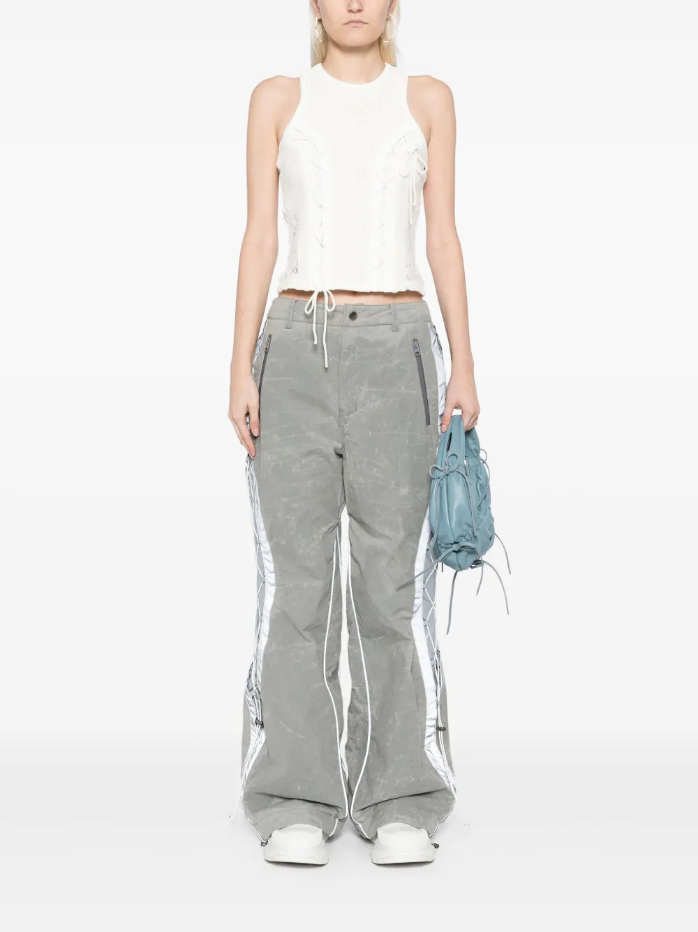 Crack Lace-Up Wide Pants