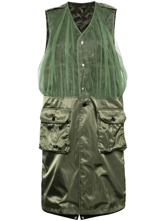 Tulle-Panel Sleeveless Coat