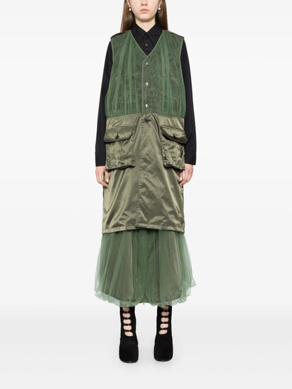Tulle-Panel Sleeveless Coat