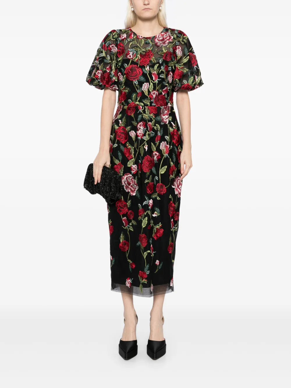 Floral-Embroidered Tulle-Panels Dress