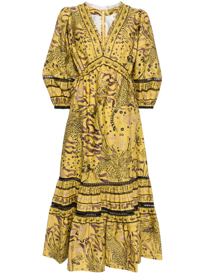 Flying Cheetah Tiered Midi Dress