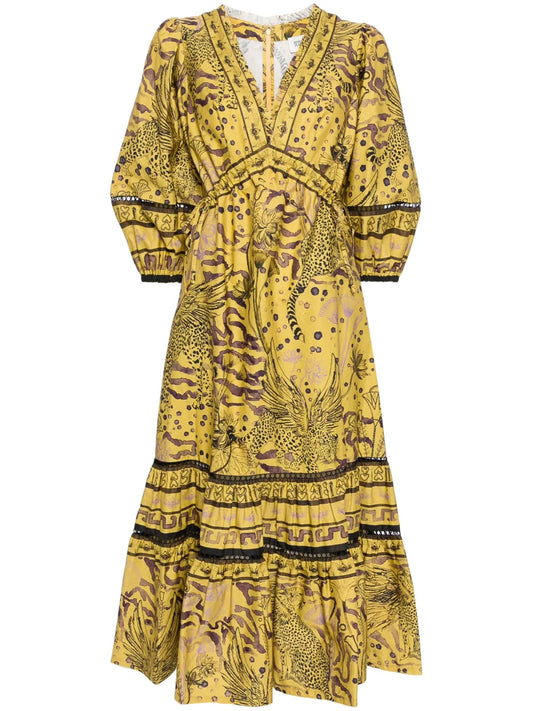 Flying Cheetah Tiered Midi Dress