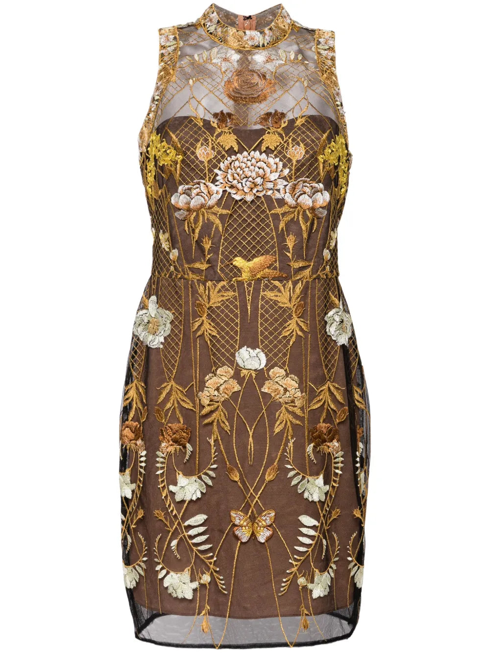 Floral-Embroidered Tulle Mini Dress