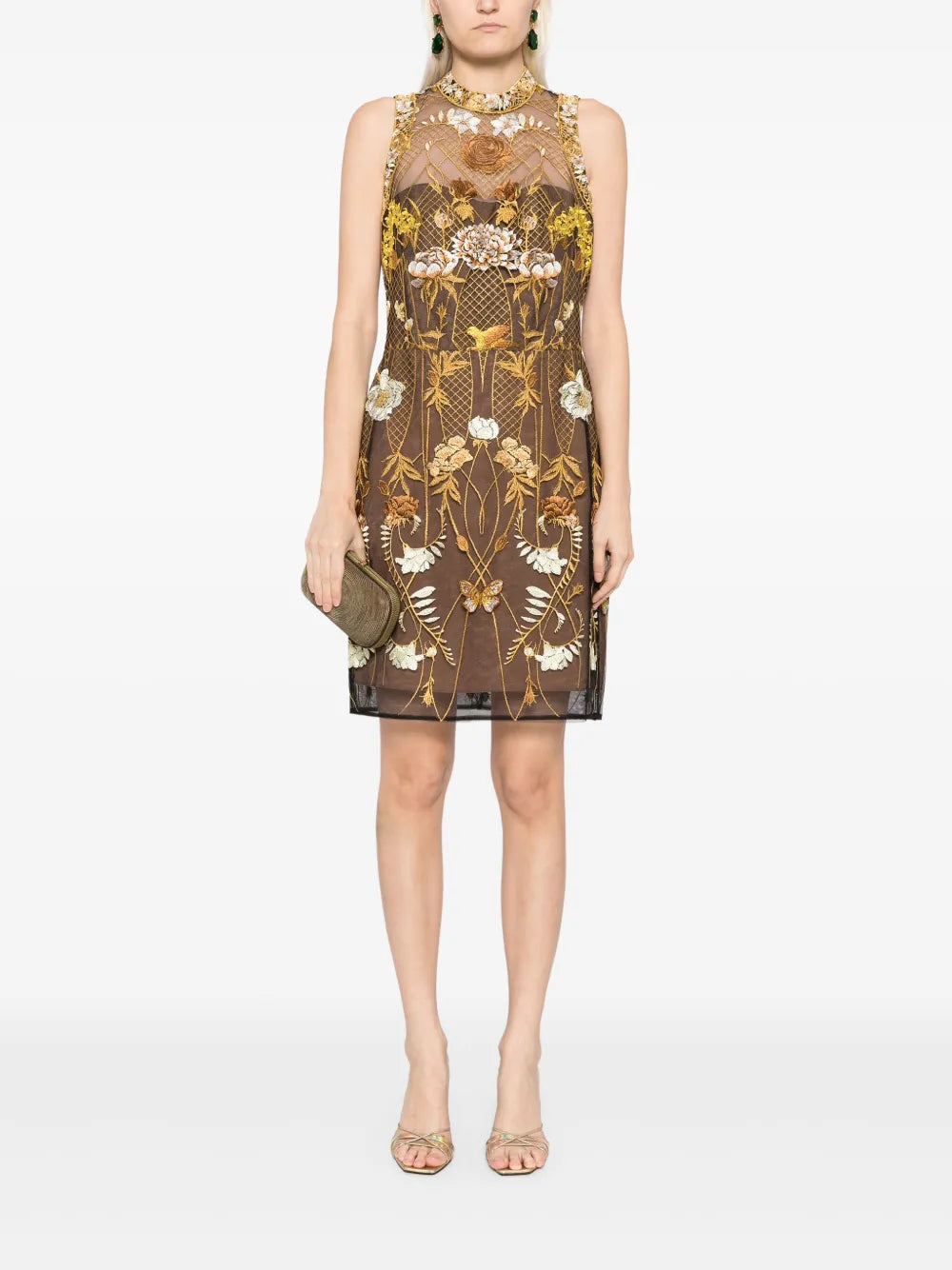 Floral-Embroidered Tulle Mini Dress