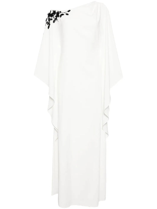 Floral-Embroidered Draped Dress
