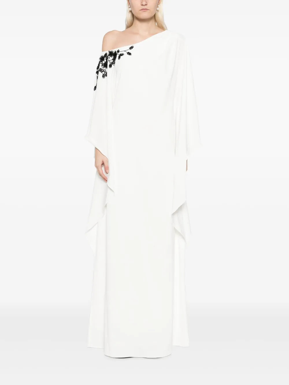 Floral-Embroidered Draped Dress