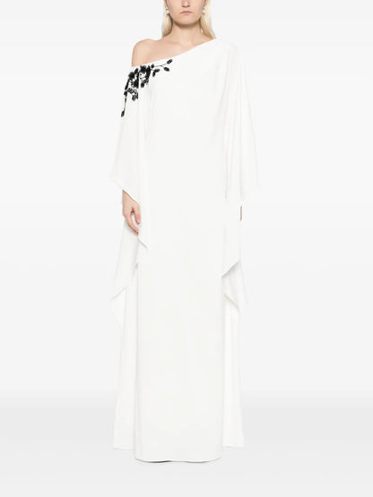 Floral-Embroidered Draped Dress