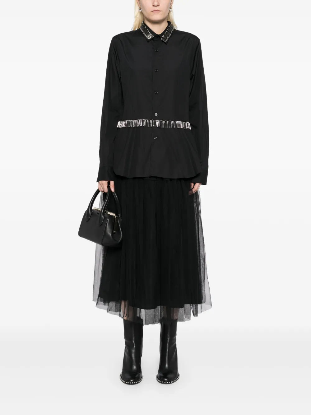 Safety Pin Embellishment Long-Sleeves Shirt