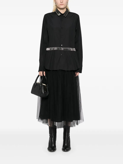 Safety Pin Embellishment Long-Sleeves Shirt