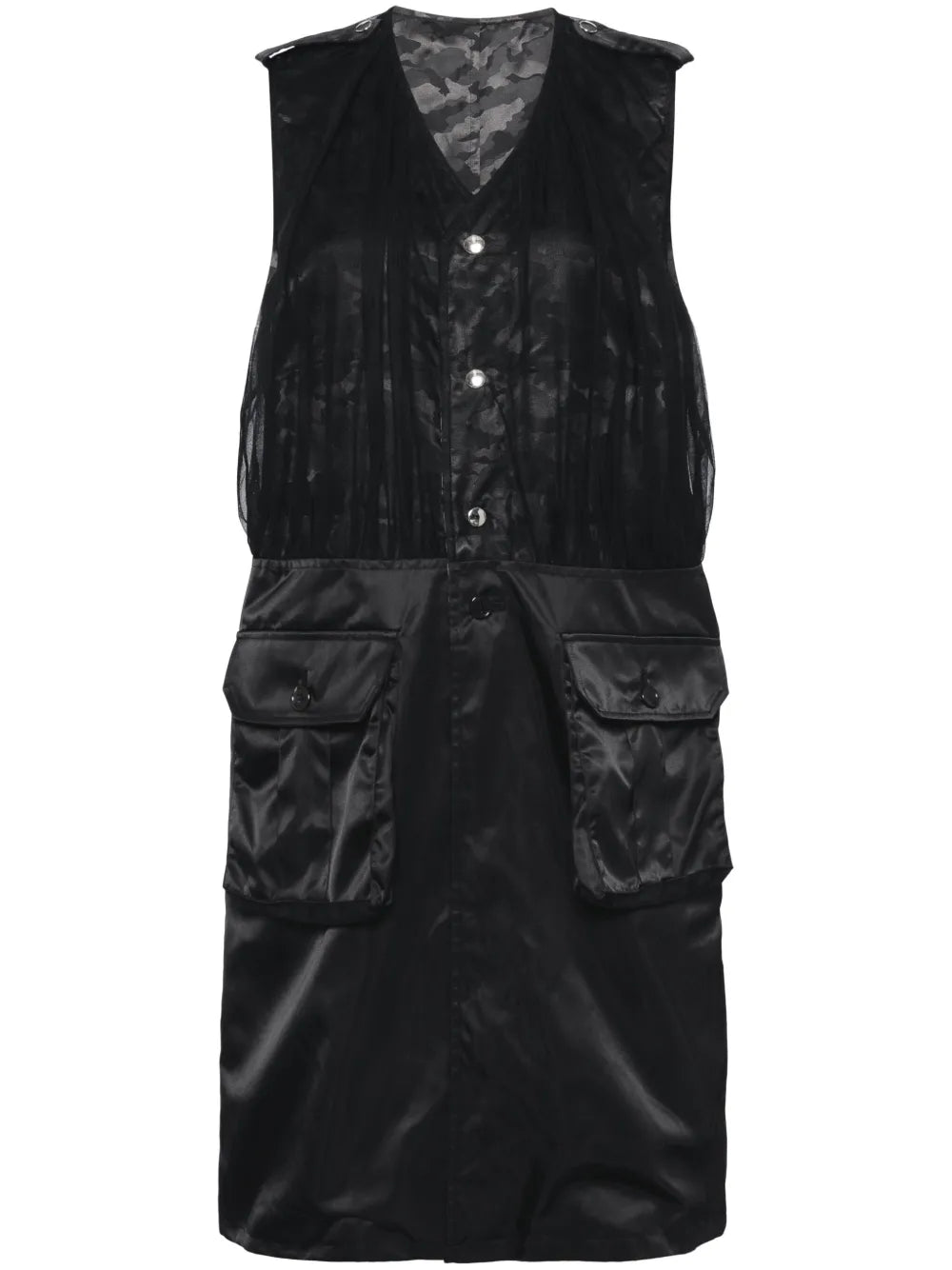 Tulle-Panel Sleeveless Coat