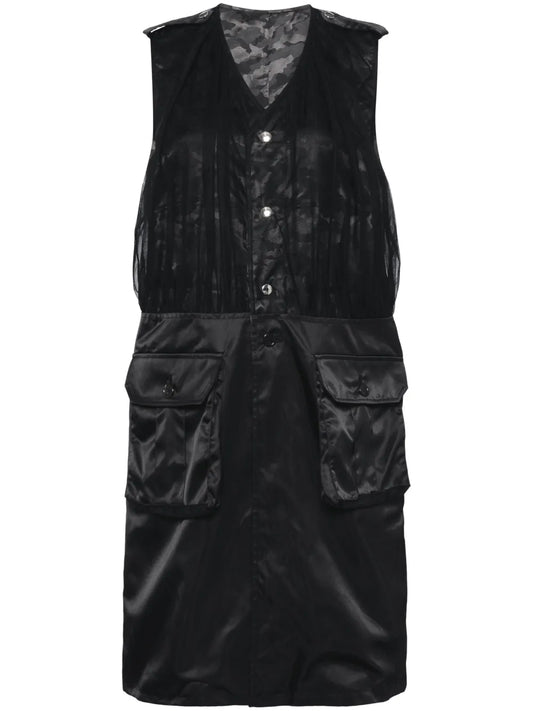 Tulle-Panel Sleeveless Coat