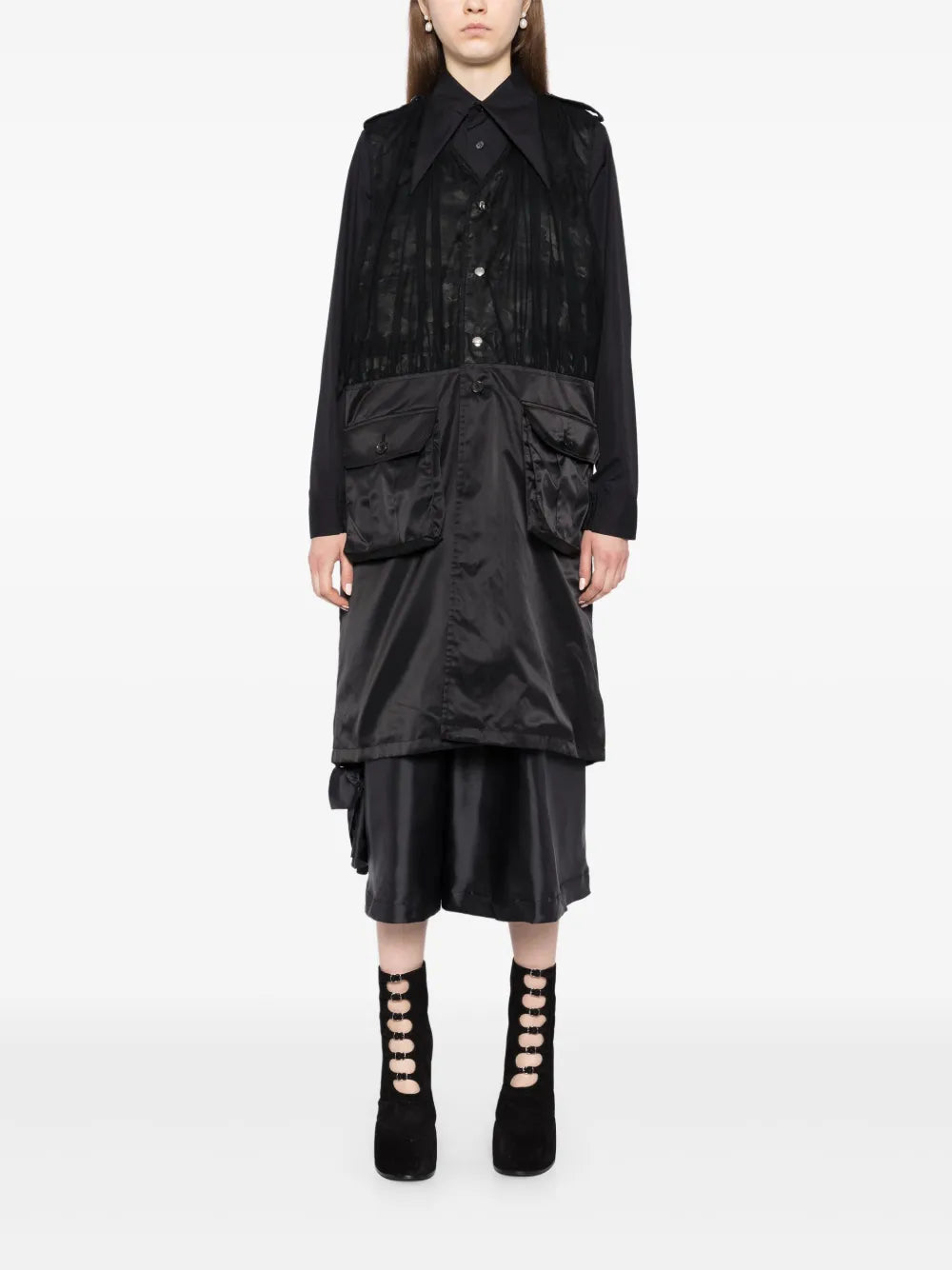 Tulle-Panel Sleeveless Coat