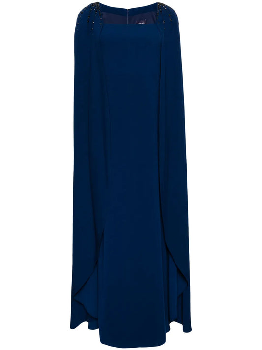 Crystal-Embellished Cape Gown