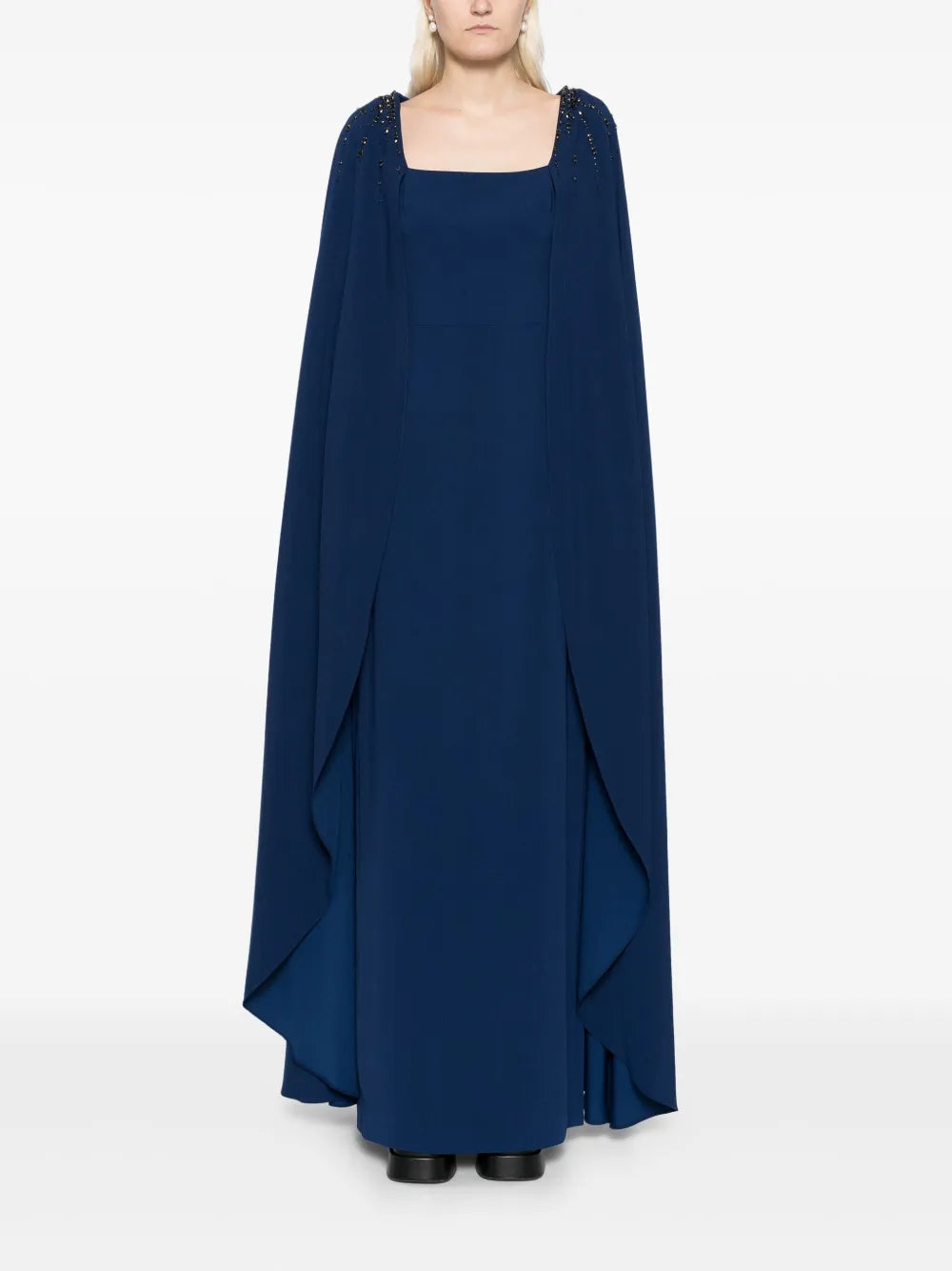 Crystal-Embellished Cape Gown