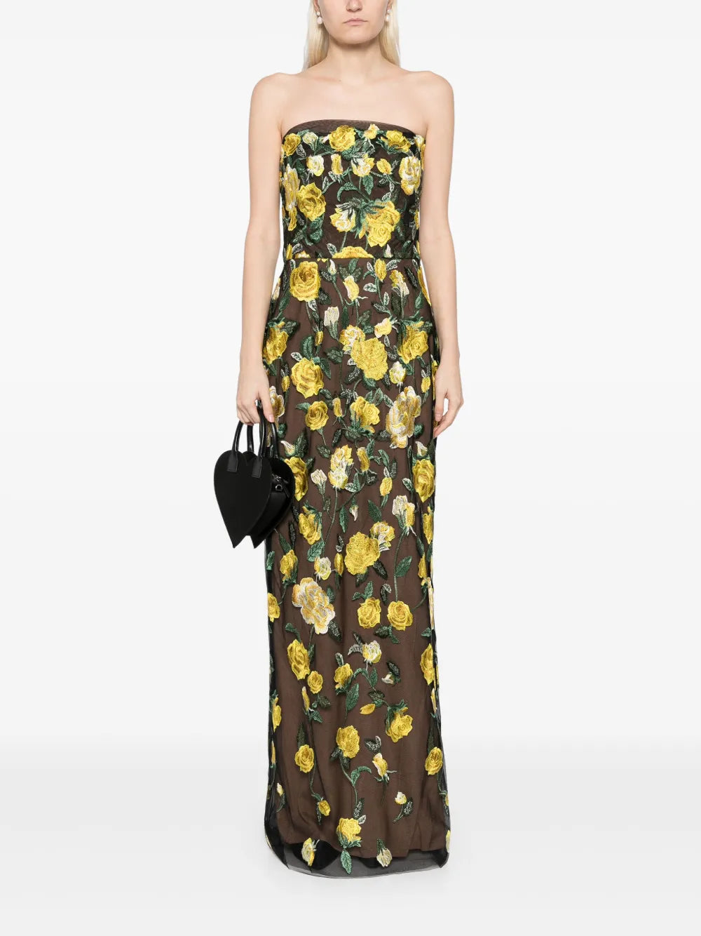 Floral-Embroidered Tulle-Panels Gown