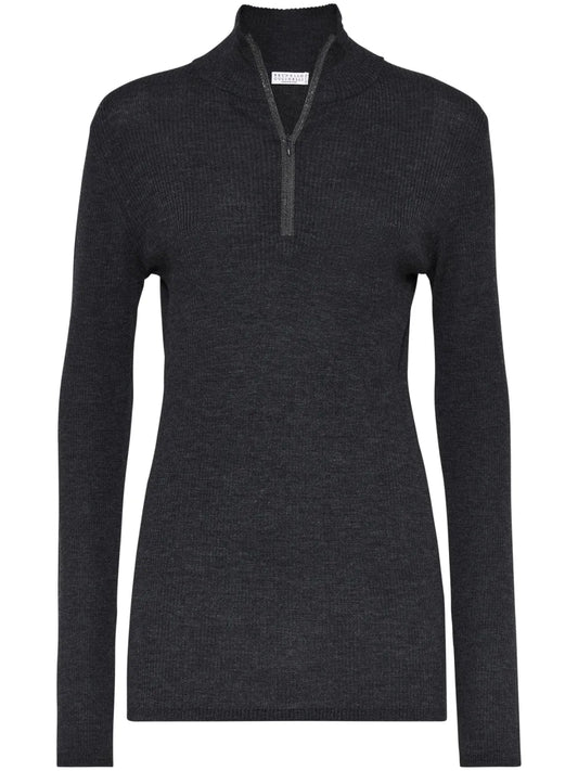 Ribbed-Knit Wool-Blend Top