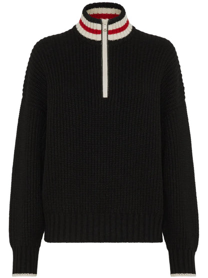 Striped Ribbed Knit Cashmere Sweater