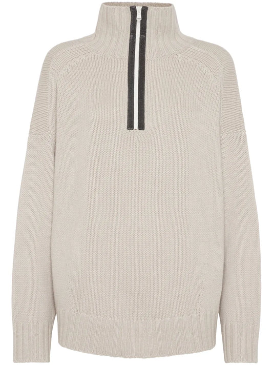 High-Neck Knitted Cashmere Jumper